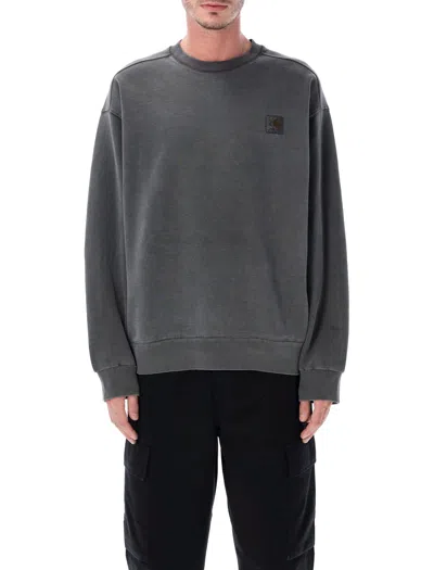 Carhartt Black Logo Crewneck Sweatshirt In Gray