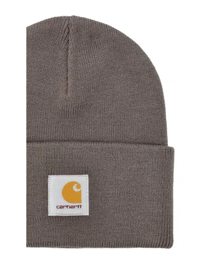 Carhartt Wip Logo Patch Beanie In Gray