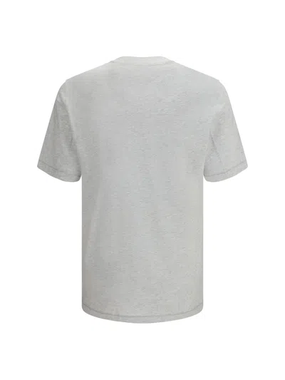Brunello Cucinelli Men Crewneck T-shirt With Embroidered Logo In White