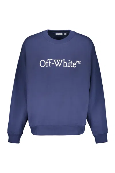 Off-white Blue Dark Comfortable Sweatshirt With Printed Logo In Blue