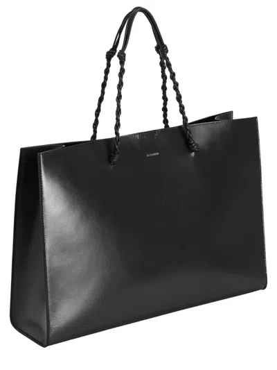 Jil Sander Tangle Knotted Handle Embossed Logo Tote In Black
