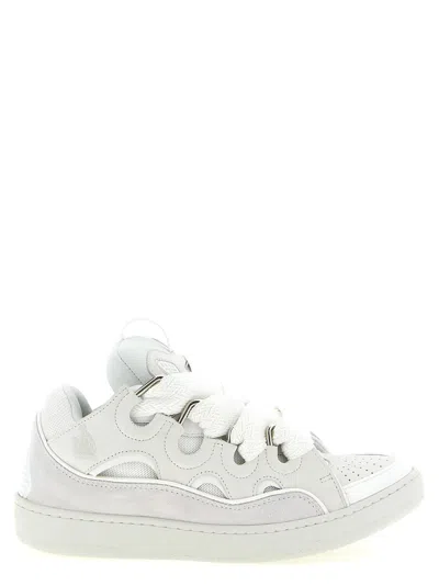 Lanvin Curb Sneakers In White Suede And Leather In White