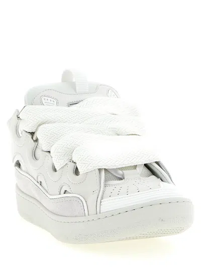 Lanvin Curb Sneakers In White Suede And Leather In White