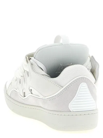 Lanvin Curb Sneakers In White Suede And Leather In White
