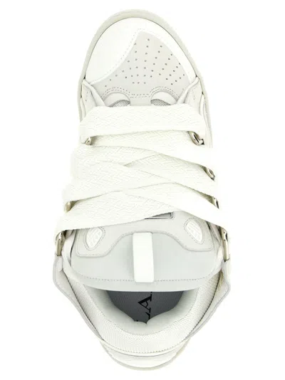 Lanvin Curb Sneakers In White Suede And Leather In White