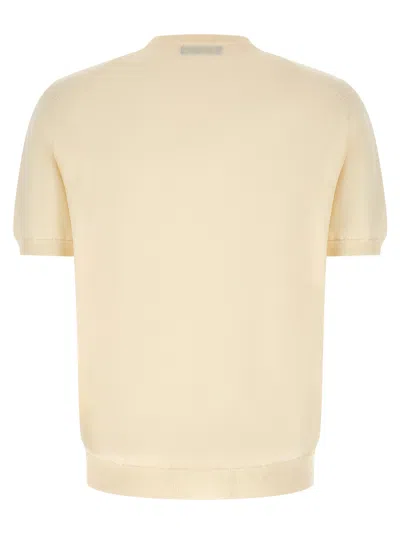 Zanone Cotton Crew Neck Sweater Short Sleeves In Neutral