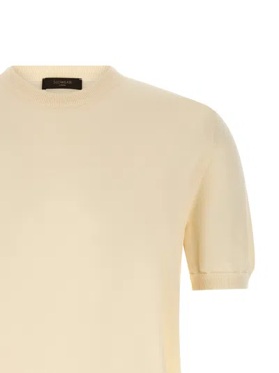 Zanone Cotton Crew Neck Sweater Short Sleeves In Neutral