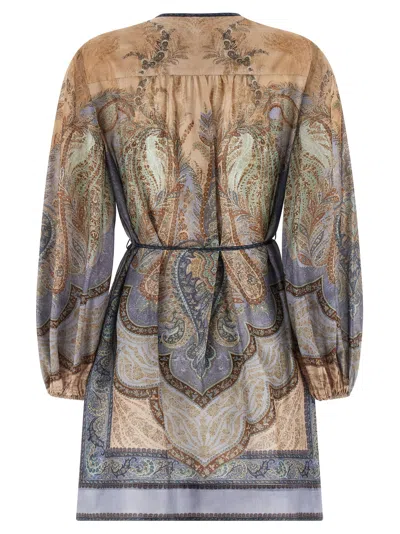 Zimmermann Long Sleeve V-neck Paisley Dress Tie Detail In Neutral