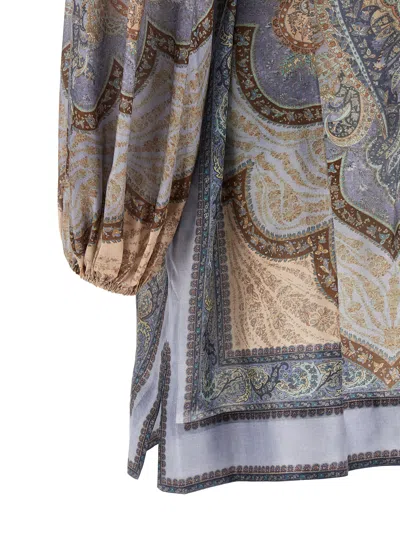 Zimmermann Long Sleeve V-neck Paisley Dress Tie Detail In Neutral