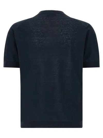 Zanone Ice Lino Crew Neck Sheer Knit Sweater In Blue