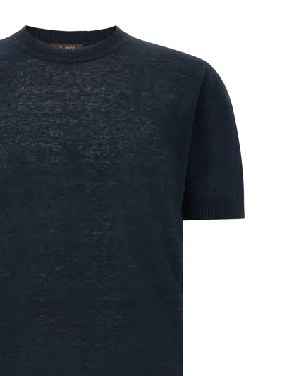 Zanone Ice Lino Crew Neck Sheer Knit Sweater In Blue