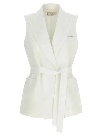 Peserico Linen Waistcoat Sleeveless Belted Notch Lapel In White