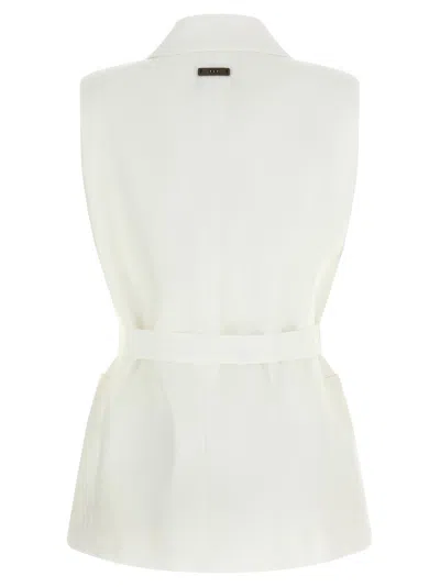 Peserico Linen Waistcoat Sleeveless Belted Notch Lapel In White