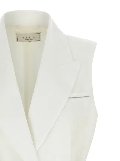 Peserico Linen Waistcoat Sleeveless Belted Notch Lapel In White