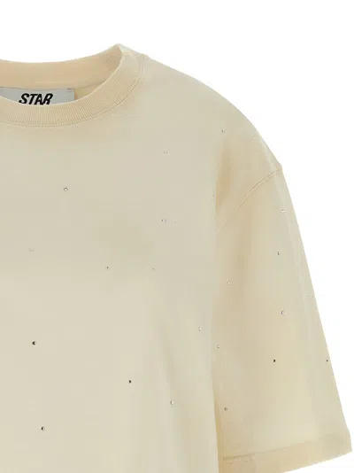 Golden Goose White Crewneck Rhinestoned T-shirt With Print On The Rear In Cotton Woman In Neutral