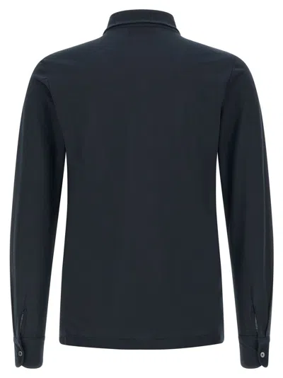 Zanone Buttoned Long-sleeve Polo Shirt In Black