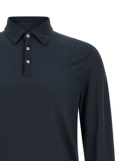 Zanone Buttoned Long-sleeve Polo Shirt In Black