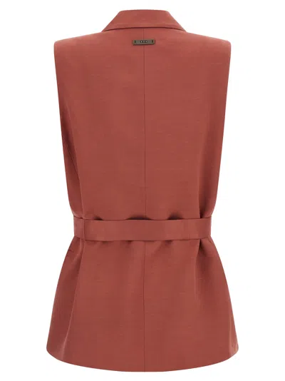 Peserico Linen Viscose Tailored Vest Belt Waist In Brown