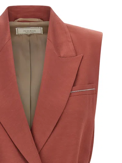 Peserico Linen Viscose Tailored Vest Belt Waist In Brown