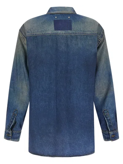 Golden Goose Deluxe Brand Women Oversized Shirt With Denim Print In Blue