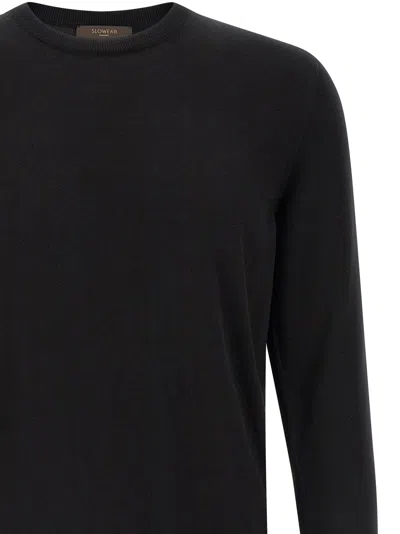 Zanone Cotton Knit Sweater Long Sleeves Ribbed Finishes In Black