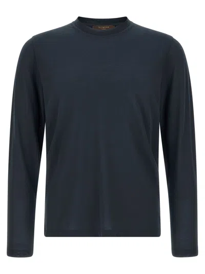 Zanone Ice Cotton Long Sleeve Crew Neck T Shirt In Blue