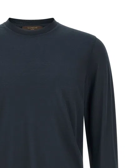Zanone Ice Cotton Long Sleeve Crew Neck T Shirt In Blue