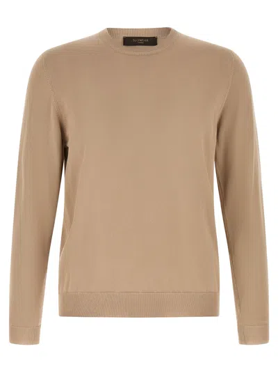 Zanone Cotton Crew Neck Sweater Long Sleeves In Brown