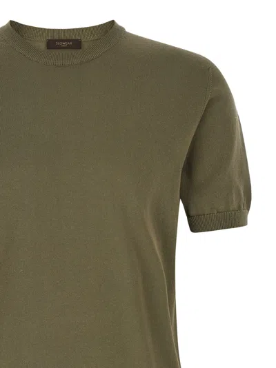 Zanone Crew-neck Cuff Cotton T-shirt In Green