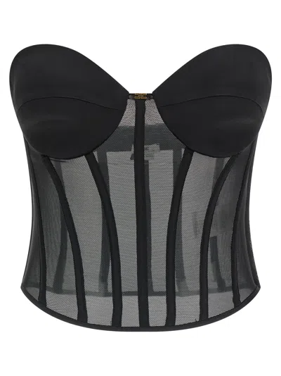 Elisabetta Franchi Tulle And Satin Bustier Top In Black