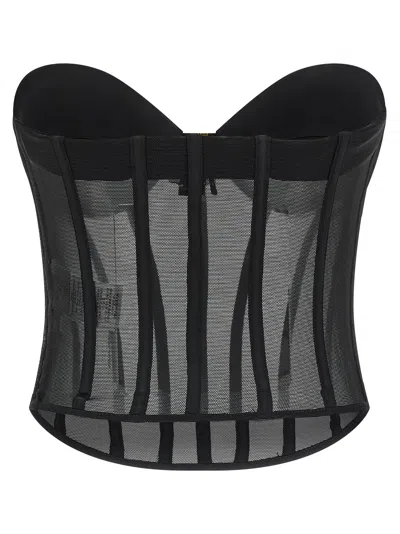 Elisabetta Franchi Tulle And Satin Bustier Top In Black