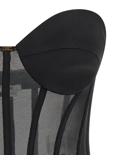 Elisabetta Franchi Tulle And Satin Bustier Top In Black