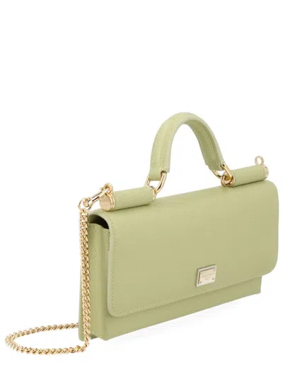 Dolce & Gabbana Shoulder Bag Textured Top Handle Chain In Green