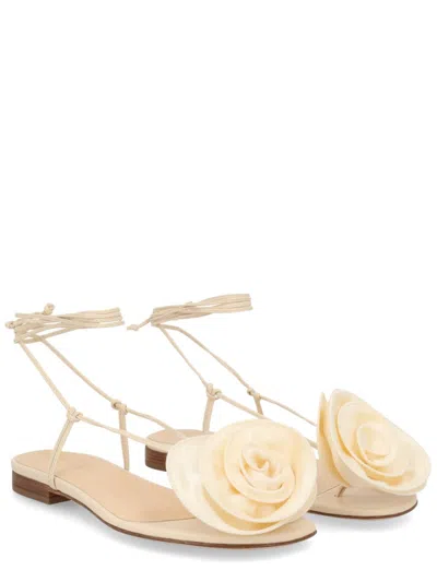 Magda Butrym Sandal With Silk Flower In Neutral
