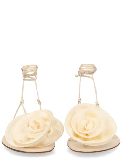 Magda Butrym Sandal With Silk Flower In Neutral