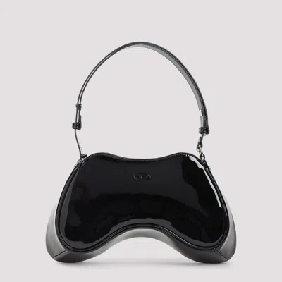 Diesel Play Patent-leather Curved Shoulder Bag In Black