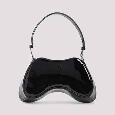 Diesel Play Patent-leather Curved Shoulder Bag In Black