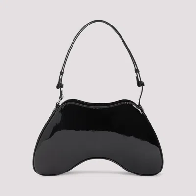 Diesel Play Patent-leather Curved Shoulder Bag In Black