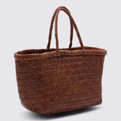 Dragon Diffusion Tan Leather Bamboo Triple Jump Small Tote Bag In Brown