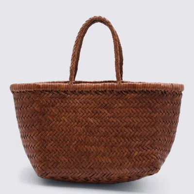 Dragon Diffusion Tan Leather Bamboo Triple Jump Small Tote Bag In Brown