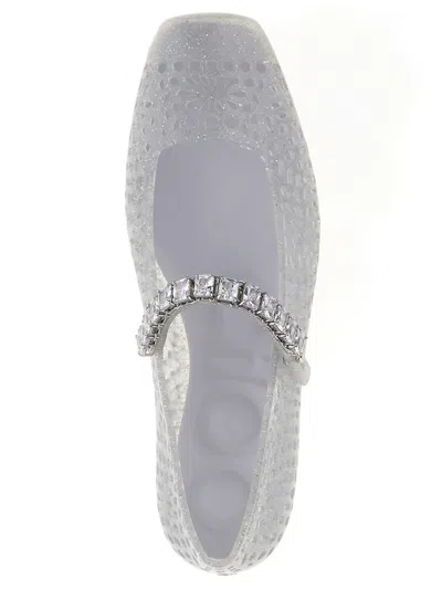 Jimmy Choo Clear Jelly Ballerina Flats With Crystal Embellishment In White