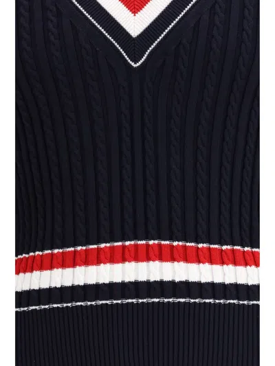 Thom Browne Intarsia Sweater V Neck Cable Knit Buttons In Black