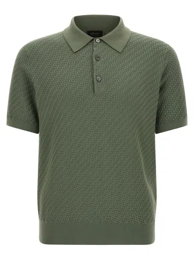 Brioni Textured Polo Shirt Collar Ribbed Cuffs Hem In Green