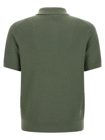 Brioni Textured Polo Shirt Collar Ribbed Cuffs Hem In Green