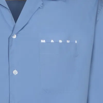 Marni Short-sleeved Shirt With Embroidered-logo In Blue
