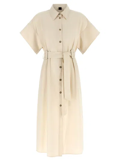 Pinko Button Belted Midi Shirt Dress In Neutral