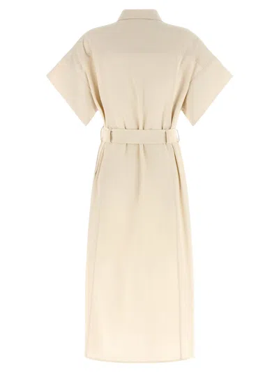Pinko Button Belted Midi Shirt Dress In Neutral