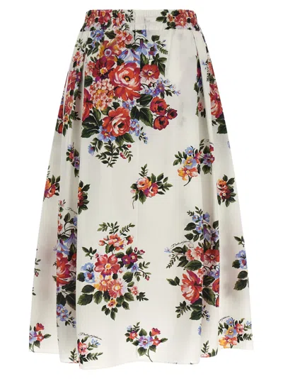 Dolce & Gabbana White Long Skirt With Floral Print And Elasticated Waistband In Cotton Woman In White