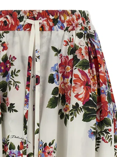 Dolce & Gabbana White Long Skirt With Floral Print And Elasticated Waistband In Cotton Woman In White