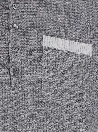 Thom Browne Grey Polo Shirt With 4-bar Detail On The Sleeve In Wool And Silk Blend Man In Multi